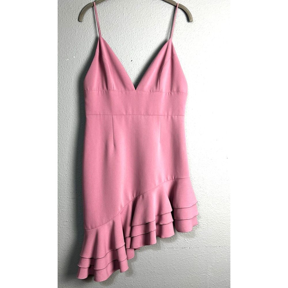 C/MEO Collective Temptation Cocktail Dress Size L Asymmetric Layered Ruffle Hem